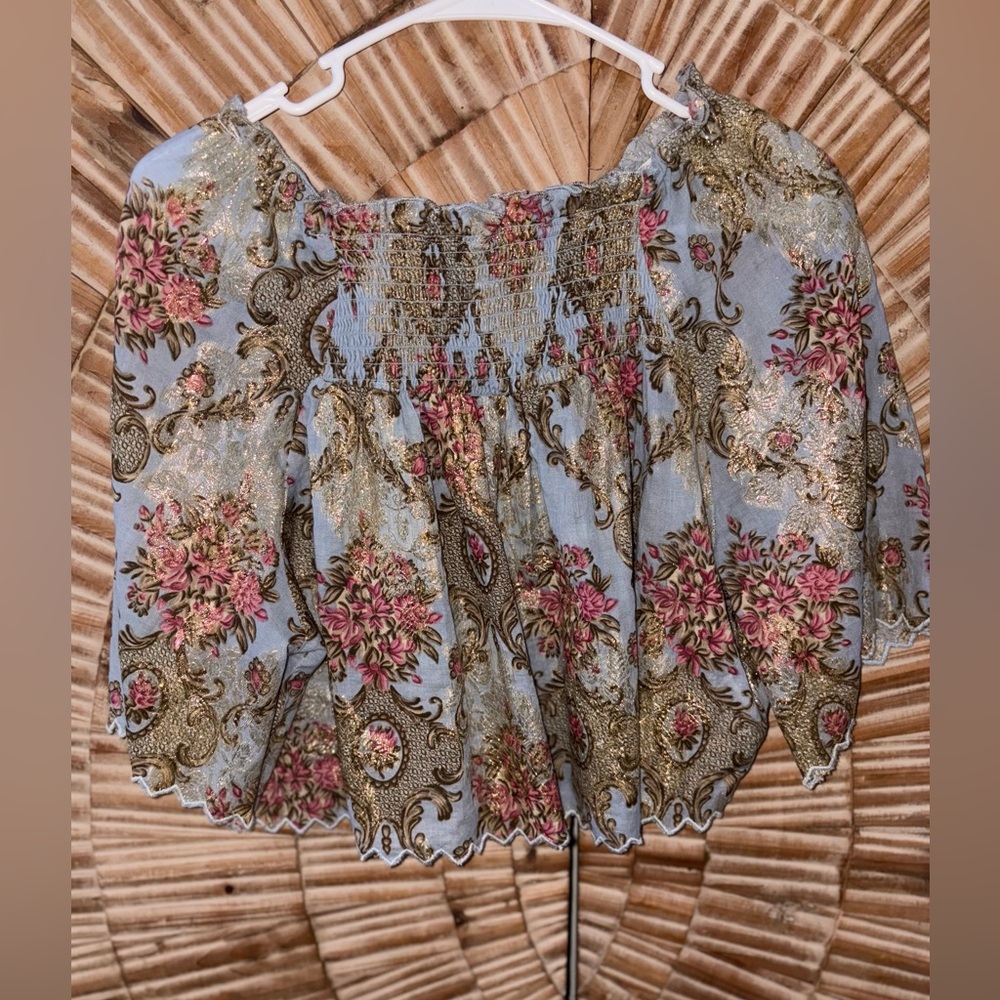 Vétu x Kitsch & Pop Paris Boho Metallic Floral Off-Shoulder Top (Size S)